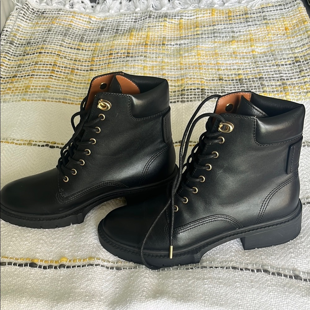Coach Black Leather Ankle Boots